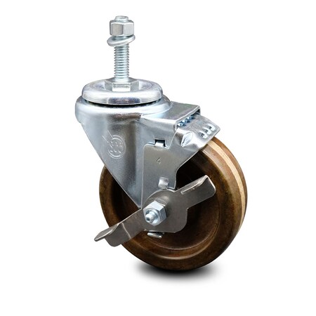 Service Caster 4 Inch High Temp Phenolic Wheel Swivel 10mm Threaded Stem Caster with Brake SCC-TS20S414-PHRHT-TLB-M1015
